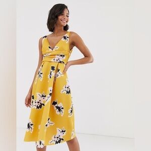 NWT Women’s ASOS DESIGN Yellow Floral Prom Midi Dress Size 4